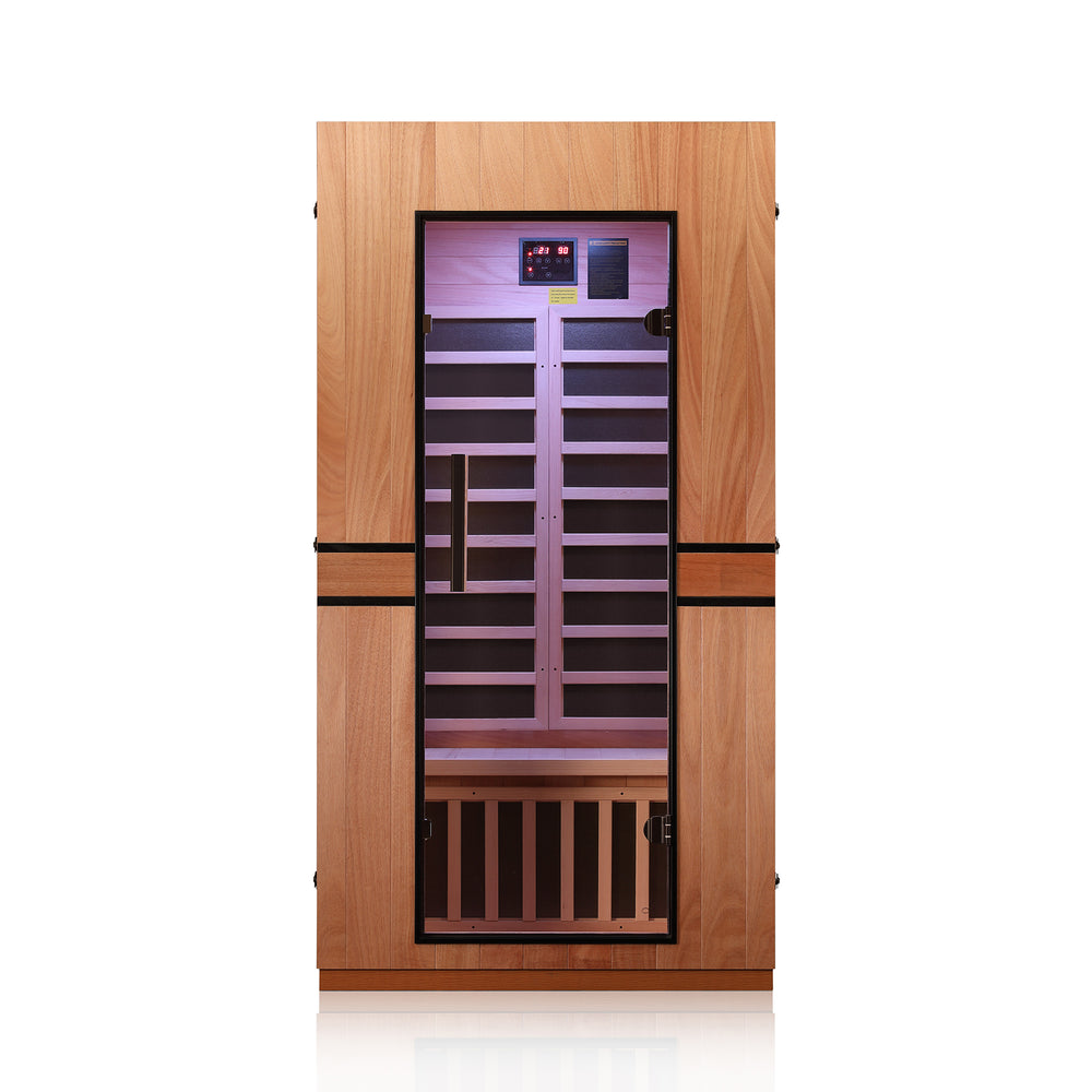 JL9401 - 1 Single Person Indoor Bluetooth Low EMF FAR Infrared Sauna In Okoume & Hemlock Wood