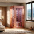 JL9101BTL - 1 Single Person Indoor Sauna Room with LED Light Bluetooth Low EMF FAR Infrared Sauna In Okoume & Hemlock Wood