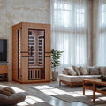 JL9401 - 1 Single Person Indoor Bluetooth Low EMF FAR Infrared Sauna In Okoume & Hemlock Wood