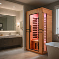 JL9401 - 1 Single Person Indoor Bluetooth Low EMF FAR Infrared Sauna In Okoume & Hemlock Wood