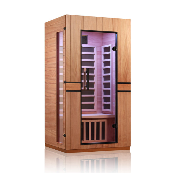 JL9401 - 1 Single Person Indoor Bluetooth Low EMF FAR Infrared Sauna In Okoume & Hemlock Wood
